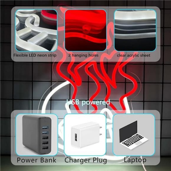 VIVID Neon LED Custom Skull with Flames Wall Sign Bright White and Red Sign - Picture 3 of 6